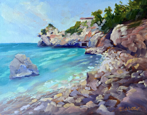 Rocky Shore Painting by Stephanie Schlatter