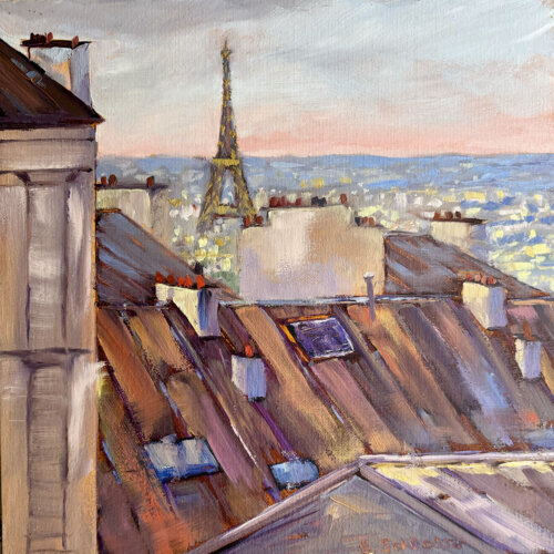 View of Eiffel Tower from Montmartre Painting by Stephanie Schlatter